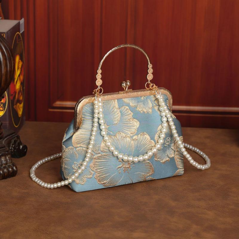 Cheongsam bag temperament elegant dinner clip bag solemn portable mouth gold bag pearl bag crossbody