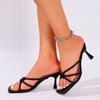 Fashion 2025 Summer New Style Mid-heel High Heels Women's Outdoor Wear Square Head Thin Strap Open Toe with Dress Open Heel Slippers