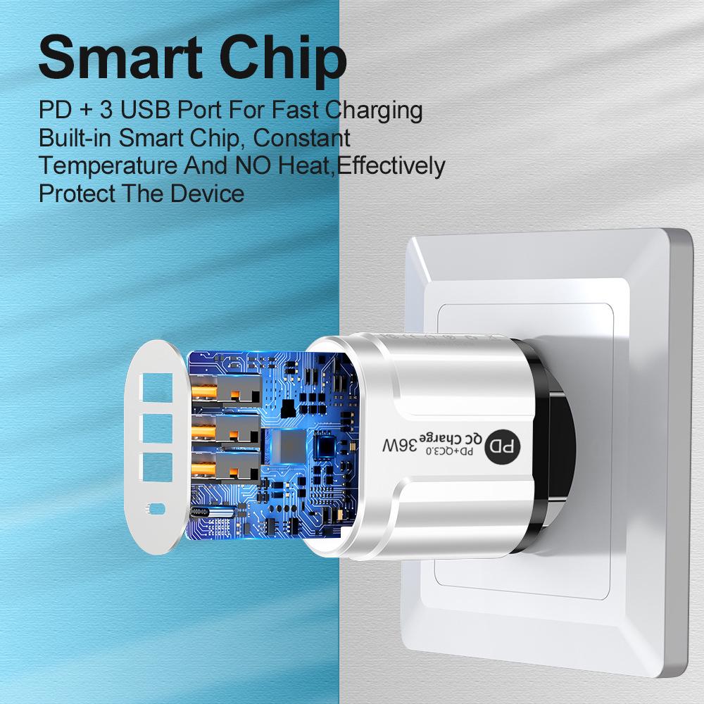 US/EU/UK 20W Fast Charging Phone Charger with USB & PD Ports