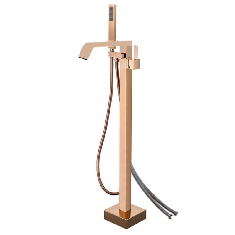 Tuqiu Bathtub Faucet + Handheld Shower Free Standing Rose Gold BathTub Mixer Taps Floor or Wall Mounted Bathtub Mixer