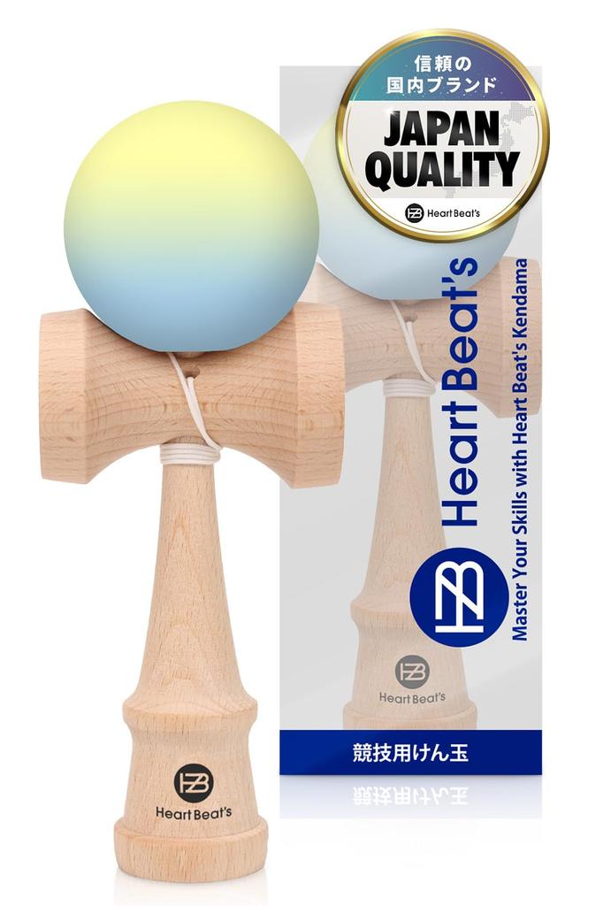 Modern Pastel Color Kendama for Competition Use: Matte Finish Two-Tone 7-Color Mystical Pastel Lemon Yellow/Light Blue [Heart Beat's]