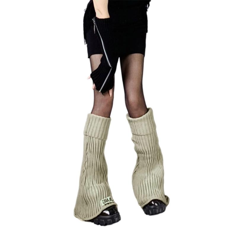Harajuku Women Autumn Vintage Flared Leg Warmers Socks Gothic Punk Letters Label Ribbed Knitted Foot Covers Streetwear