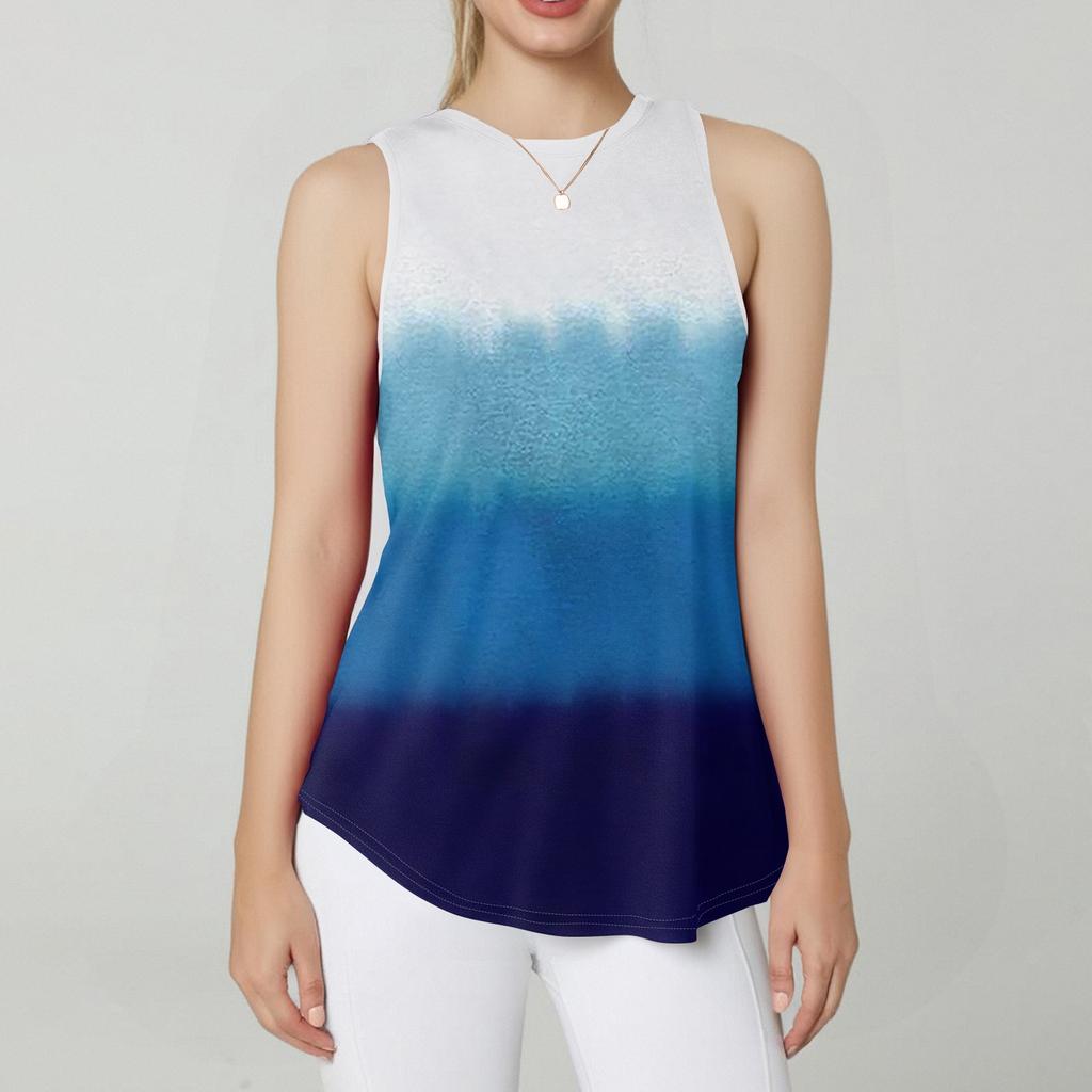 Dames Rund Hals Blomstertrykk Vest Allsidig Løs Kant Ermeløs T-skjorte Topp