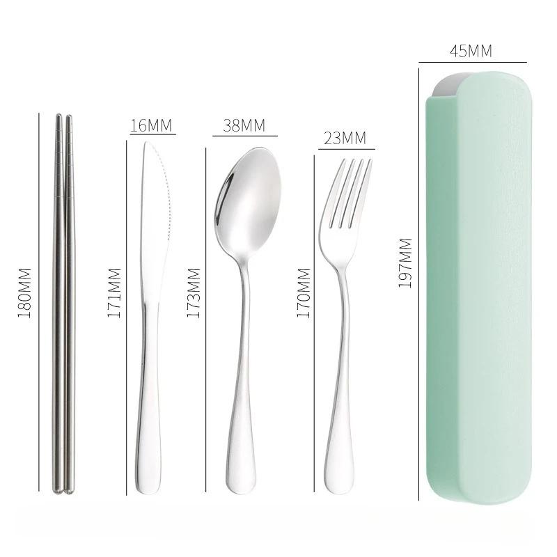 5Pcs/Set Travel Camping Cutlery Set Portable Tableware Stainless Steel Chopsticks Spoon Fork Steak Knife with Storage Case