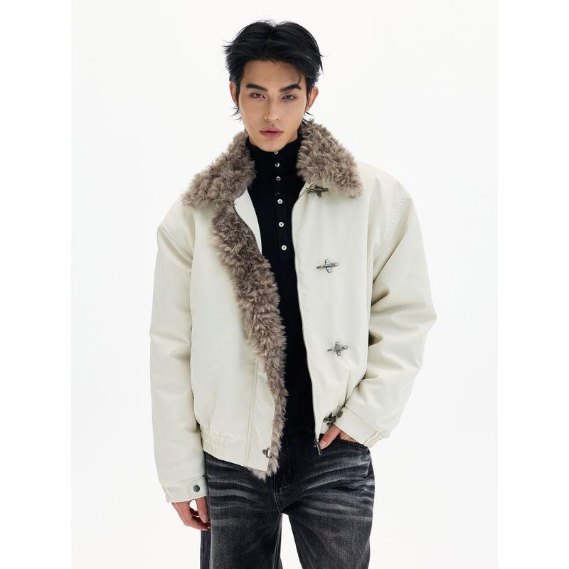 Kisko Winter American-Style Snap-Button Padded Coat with Fur Collar, Unisex Design, Loose Fit, Warm Jacket, Couple's Trendy Style