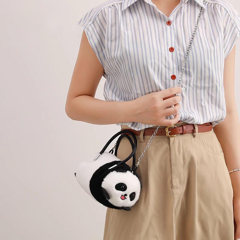 Cute Red Panda Cylinder Bag Women's Hair Bag New Versatile Pillow Bag Single Shoulder Crossbody Handbag