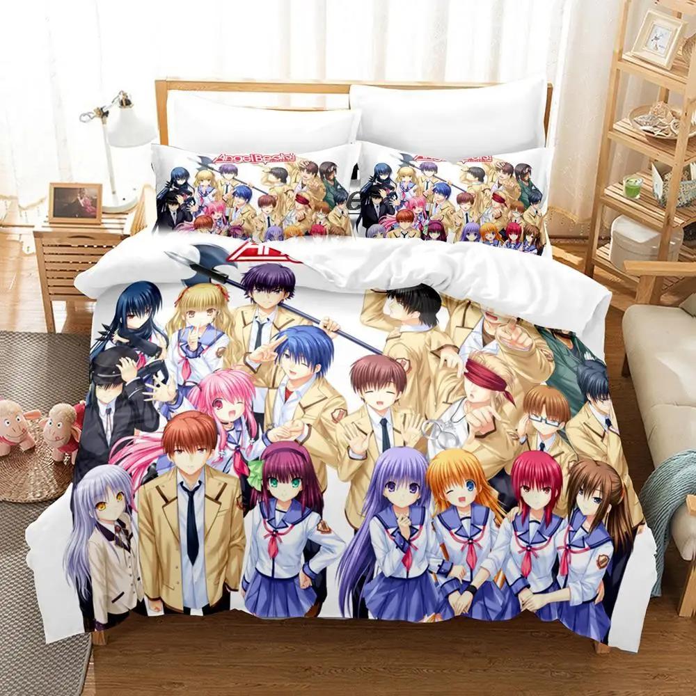 3D-tryck Anime Angel Beats Sängklädesset Påslakan Sängset Täcke Örngott Täcke King Queen Size Pojkar Vuxna Sängkläder