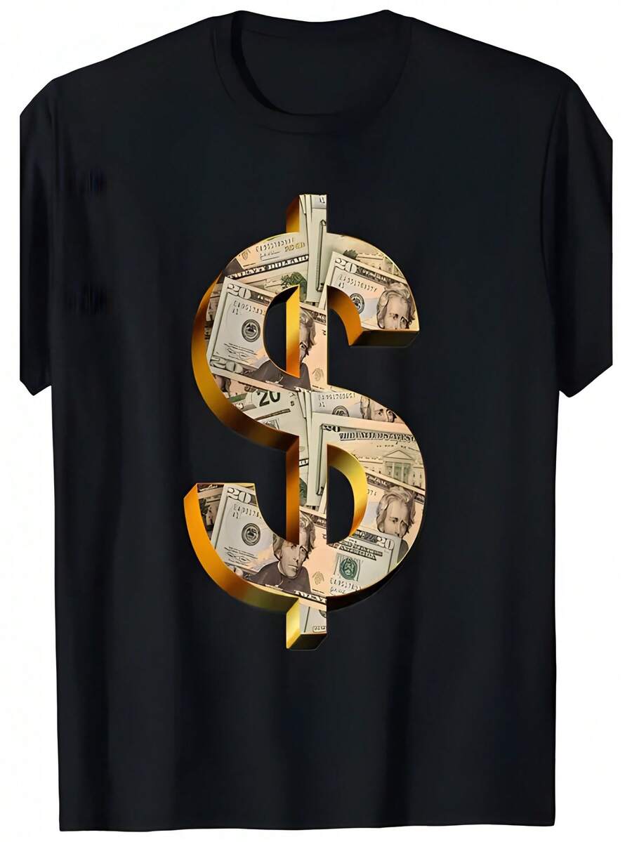 

Unisexs 180g Heavyweight Cotton Oversized TShirt With Dollar Bill Print Dollar Sign Design Retro S