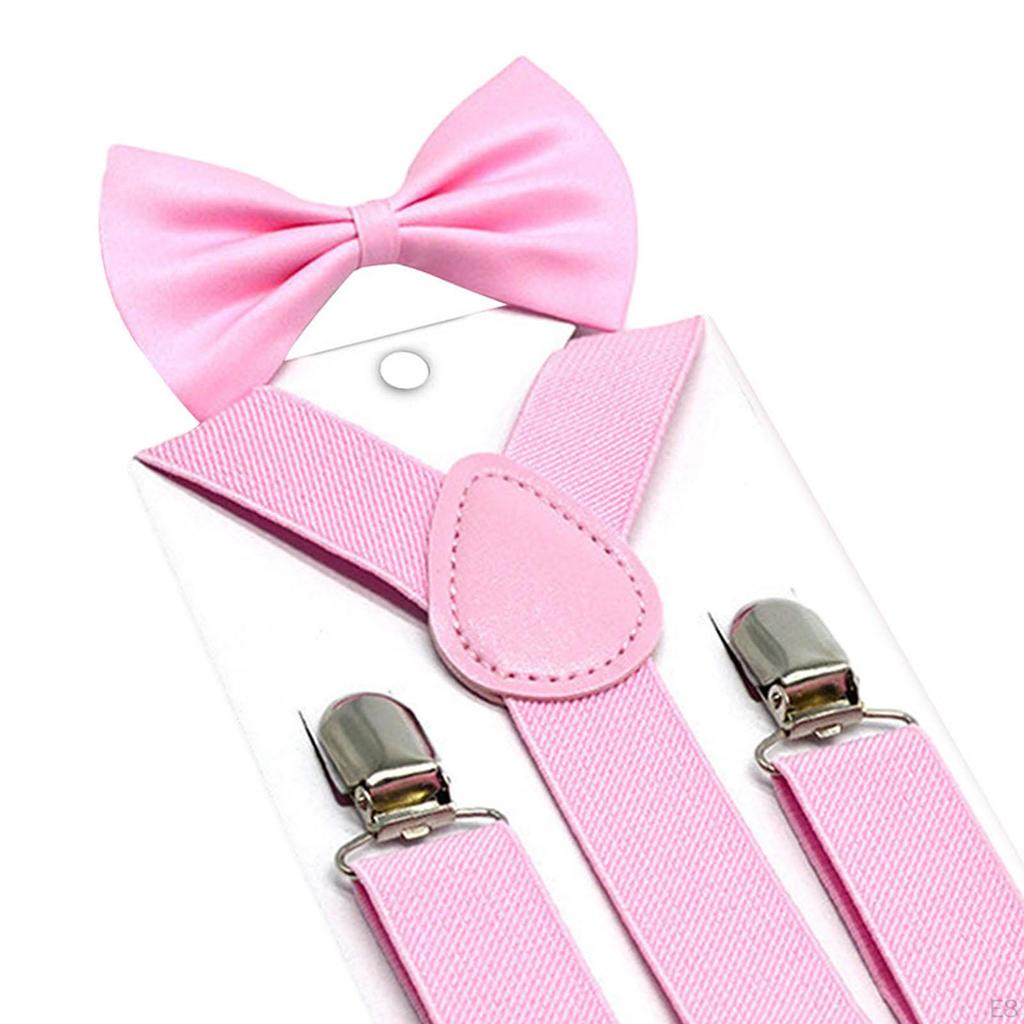 Kids Bow Tie Braces Y Back 3 Clips Adjustable Support for Formal Wear Party Jeans
