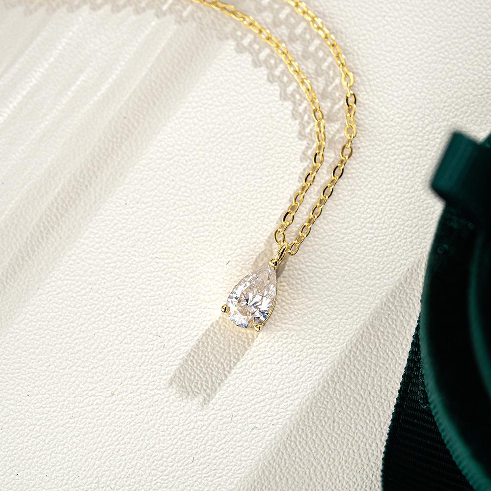 925 Sterling Silver 1CT Pear Cut Moissanite Pendant Necklace for Women – 14K Gold Plated Solitaire Jewelry