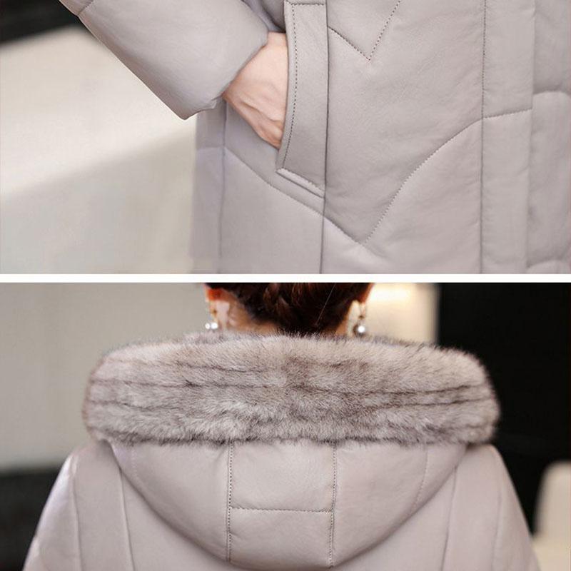 Winter Genuine Leather Jacket  Windproof Long Sheepskin Coat Slim Hooded Alpaca Overcoat