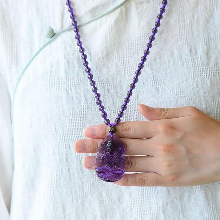 Purple Glaze Guardian Zodiac Charm Pendant: Thousand-Hand Guanyin Bodhisattva Gift