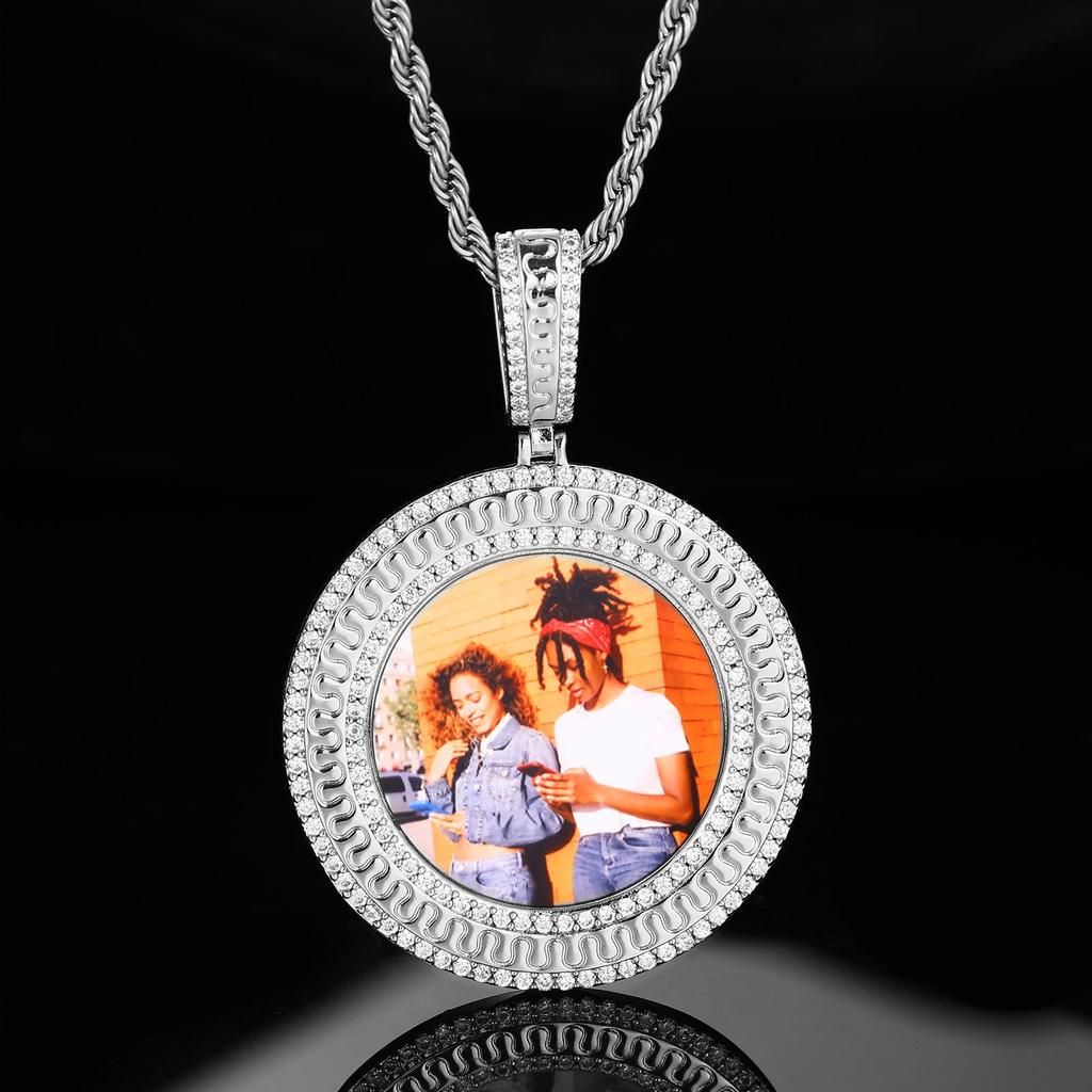 European Hip Hop Zircon Inlaid Photo Pendant Necklace - Customizable Jewelry