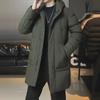 Men's Mid-Length Hooded Cotton-Padded Jacket - Solid Color Winter Coat