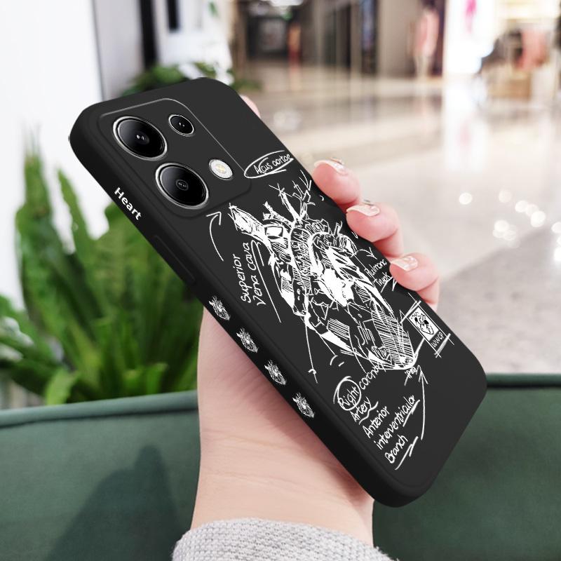 Sketch Heart Phone Case For Xiaomi Redmi Note 14 13 12 12S 11 11S 10 10S 9 9S Pro Plus 4G 5G Liquid Silicone Cover