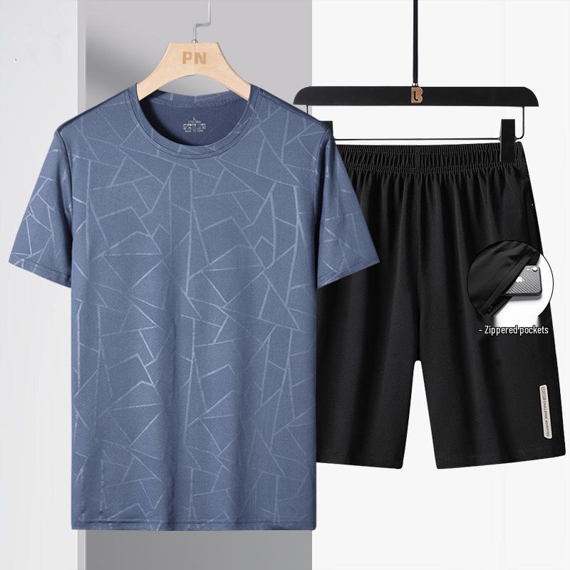2024 Men's Ice Silk Summer Set: Short-Sleeve T-Shirt, Dad Style, Three-Piece for Middle-Aged and Elderly