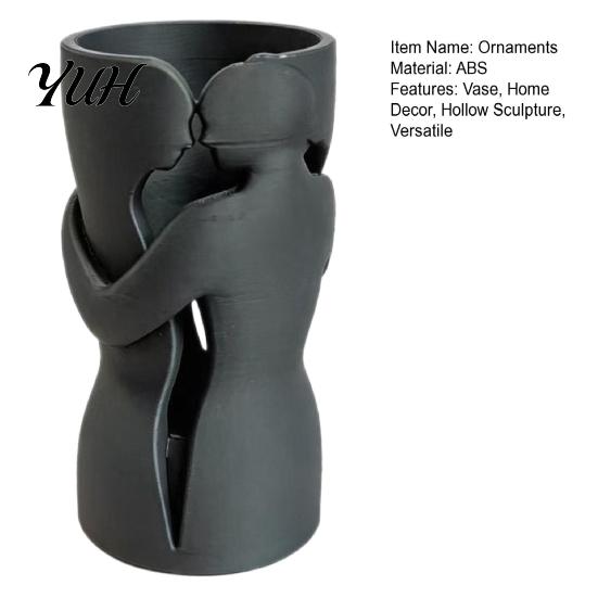 Minimalist Desktop Sculpture Decor Couple Embracing Abstract Vase, Matte Black Decorative Sculpture, Modern Style Elegant Home Accessories Artistic