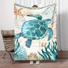 Soft Fleece Blanket Sea Turtle Teal Blue Watercolor Vintage Nautical Map Starfish Seaweed Compass Old Sailing Ship Ocean Wildlife Art Decor Gift