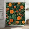 Vibrant Floral Shower Curtain Green Orange Modern Decor For Bathroom 3D Printed Water Repellent Fabric Customizable Size Availab