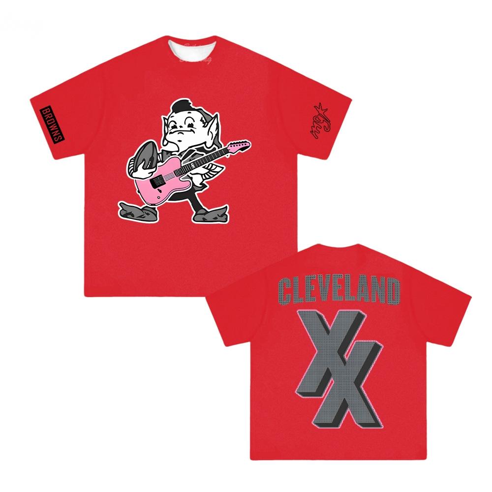 T-shirt Mgk X Cleveland Browns Stile Rapper Machine Gun Kelly Manica Lunga Comoda Top Hiphop Harajuku Estate