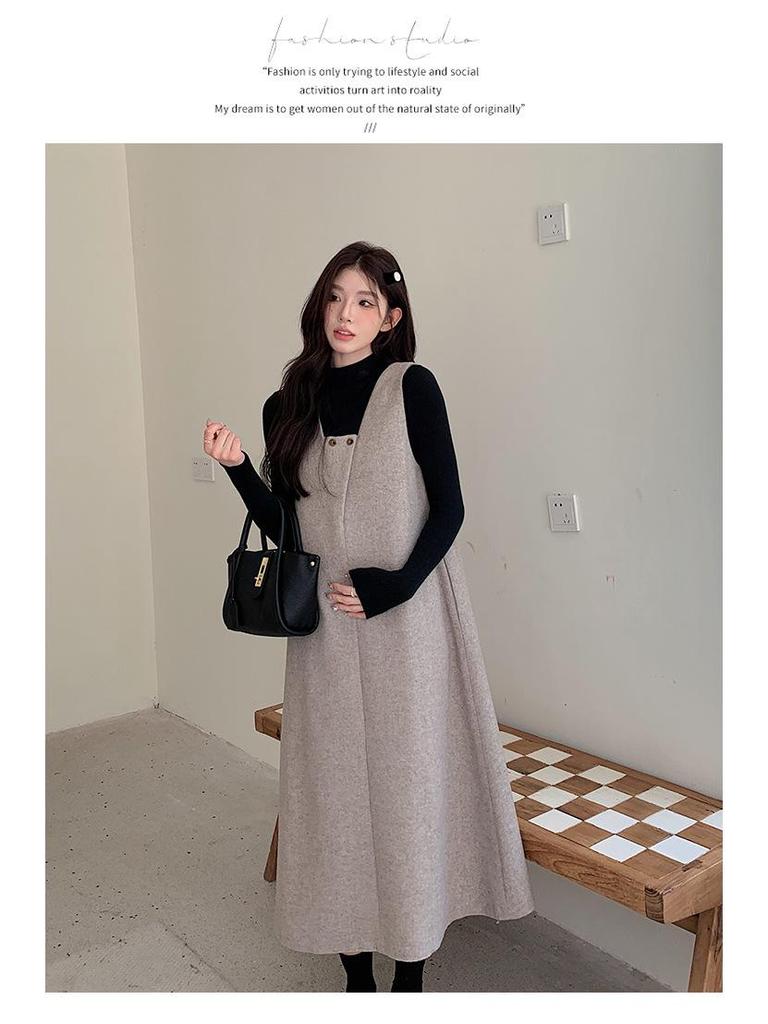 Maternity Fashion: Korean Loose Woolen Overall Skirt & Sweater Set for Autumn/Winter
