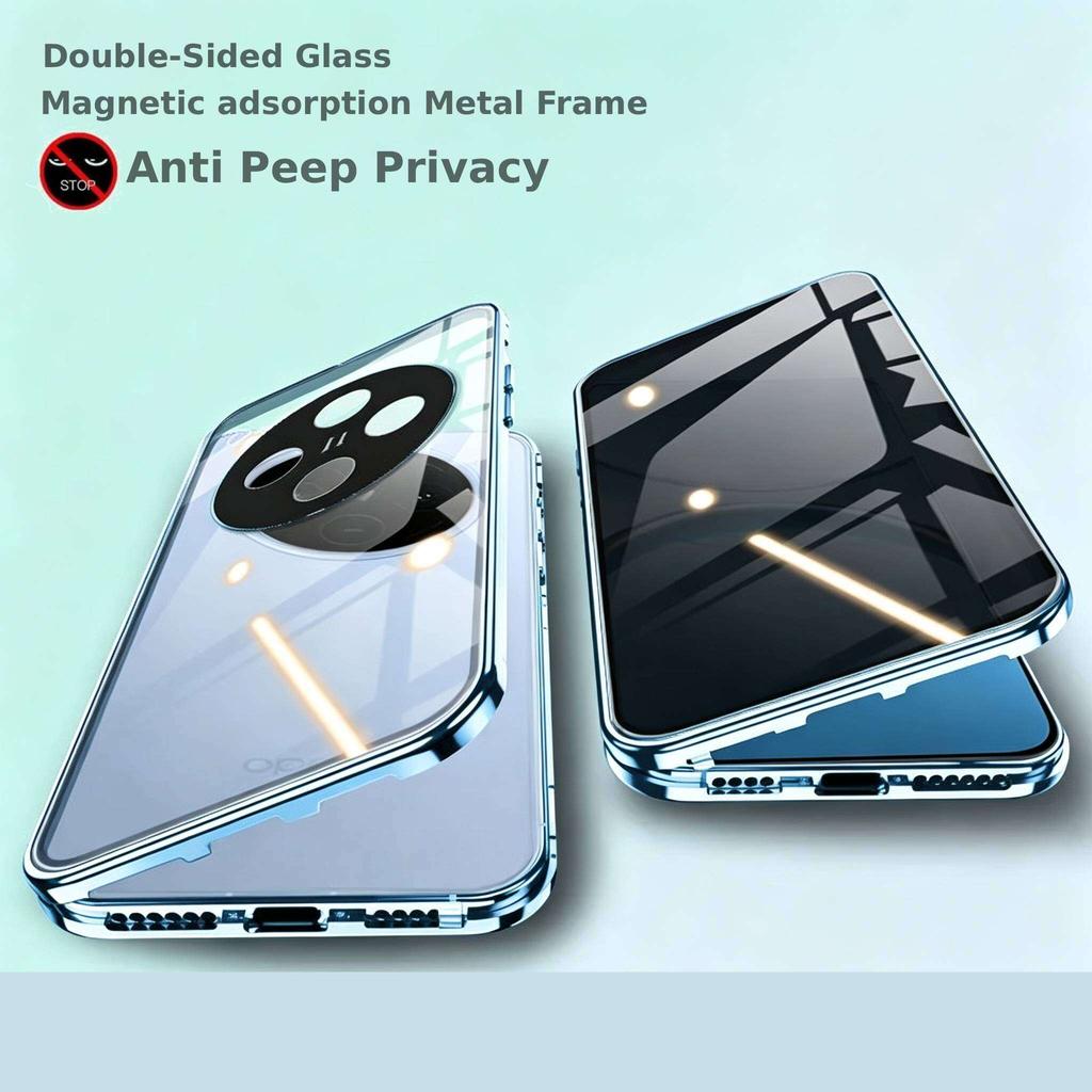 Anti Peeping Case for OPPO Find X5 X6 X8 Pro, Double Sided Tempered Glass,Metal Frame with Lens Protector Phone Bumpers