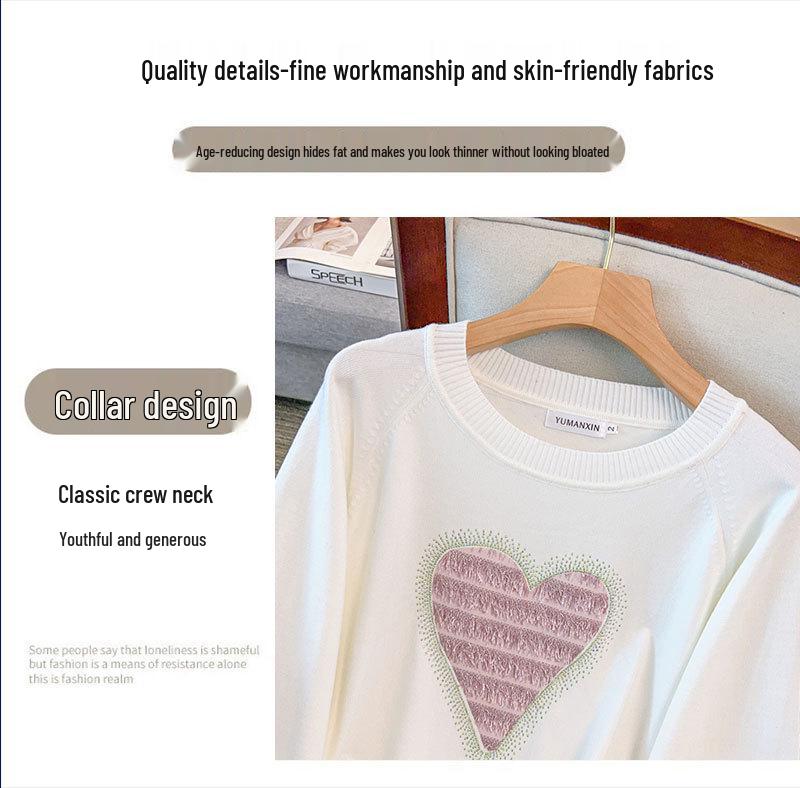 Plus Size Women's Round Neck Sweater - Bust 150/160, Hot Drill, Loose Fit Knitwear