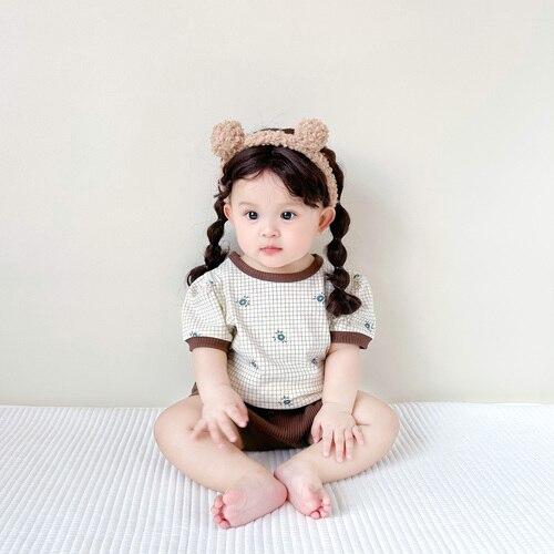 

Летний комплект детской одежды, футболка с цветочным принтом и шаровары, костюм из 2 предметов, детская одежда 66 кофейный