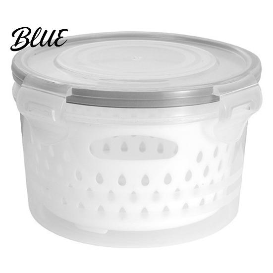 Kitchen Drainer for Produce Round Fruit Vegetable Storage Container 2-Layer Food-Grade PP Crisper with Box Lid Drain Basket Leak-Proof Sealed Fridge