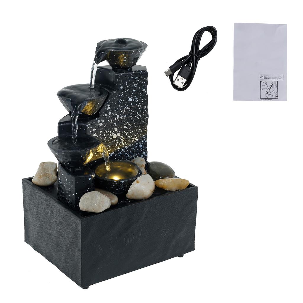 Stolní vodopád Domácí dekorace Relaxace Meditace Stolní fontána se světly Tekoucí vodní ozdoby do ložnice obývacího pokoje