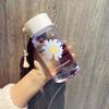 Daisy Pattern Plastic Tumbler with Non-Slip Lid, 401-500ml Shatterproof Water Bottle for School Gym Travel - Frosted/Transparent