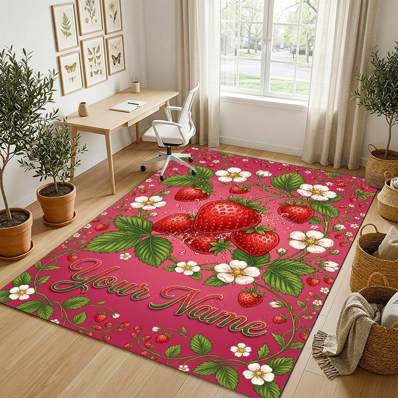 Floral Garden Theme Crystal Velvet Rug Personalized Custom Name Text Soft Floor Mat Home Decor