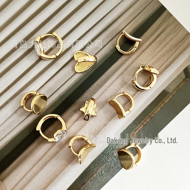 18K Gold Plated Zircon Hoop Earrings and Ear Cuffs with Sparkling Heart and Star Studs for Women