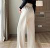 Winter High Waist Wide Legged Pants For Women Elastic Waist Corduroy Floor Length Trousers