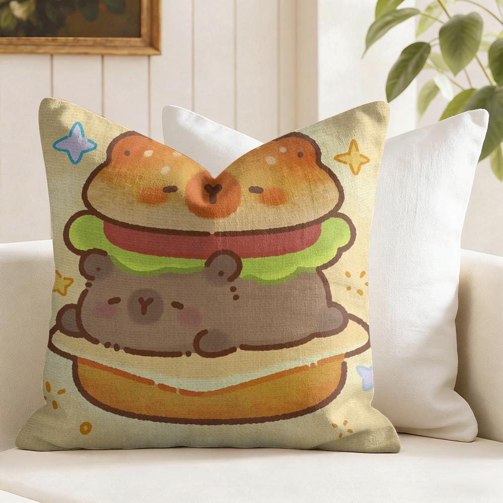 Cute Capybara Cushion Cover Natural Linen Double Sided Print Throw Pillow Case for Sofa Couch Home Decor