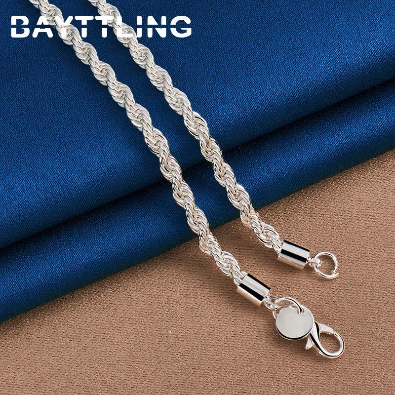 Charm 925 sterling copper Accessories Men 4MM 40-60cm 2PCS Rope Chain Necklace Bracelet Women Fashion Wedding Gift Zircon