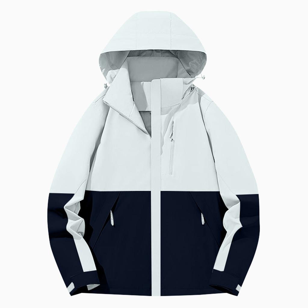 Women Solid Stripe Rain Jacket Outdoor Plus Waterproof Hooded Raincoat Windproof
