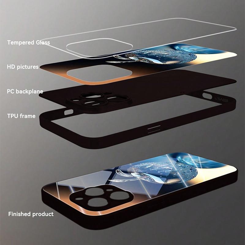 Gradient Crystal Apple Pattern Tempered Glass Phone Case For iPhone 17 16 15 14 13 12 11 Pro Max 17Air 16E 7 Plus XR XS X Cover