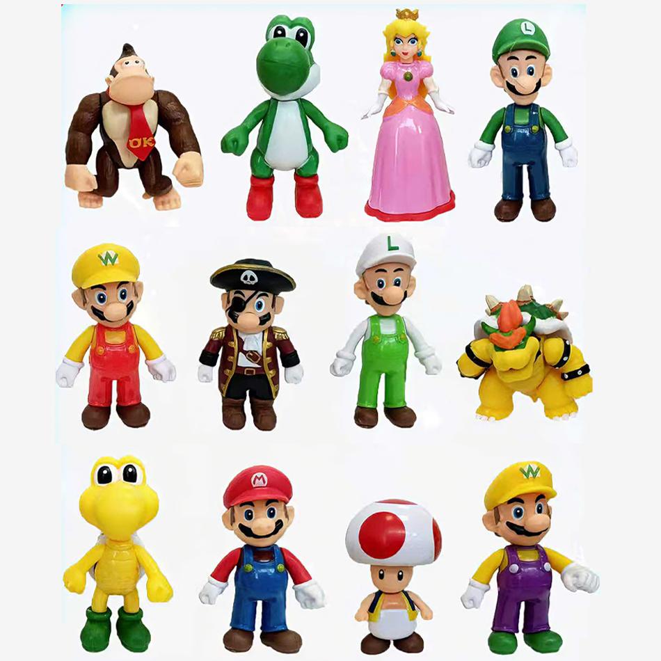 12 шт./комплект Фигурки персонажей Super Mario Bros из ПВХ Игрушки Куклы Набор моделей Луиджи Йоши Донки Конг Гриб Праздничные подарки