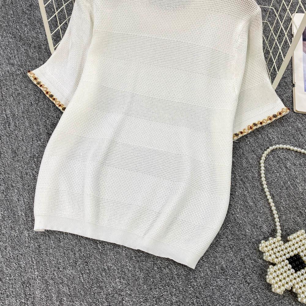 Summer Women O-neck Short Sleeve Sequined Knitted Sweater Pullover Tops