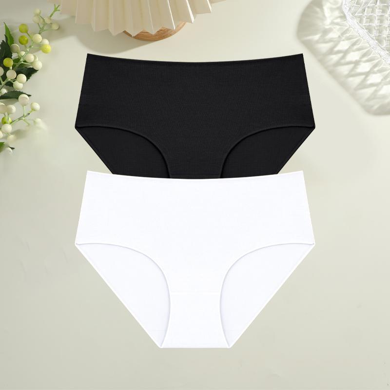 FINETOO 2Pcs/Set Cotton High Waist Panties Plus Size Solid Underwear Female Comfort Underpants Stretchy Lingerie S-XXL Intimates