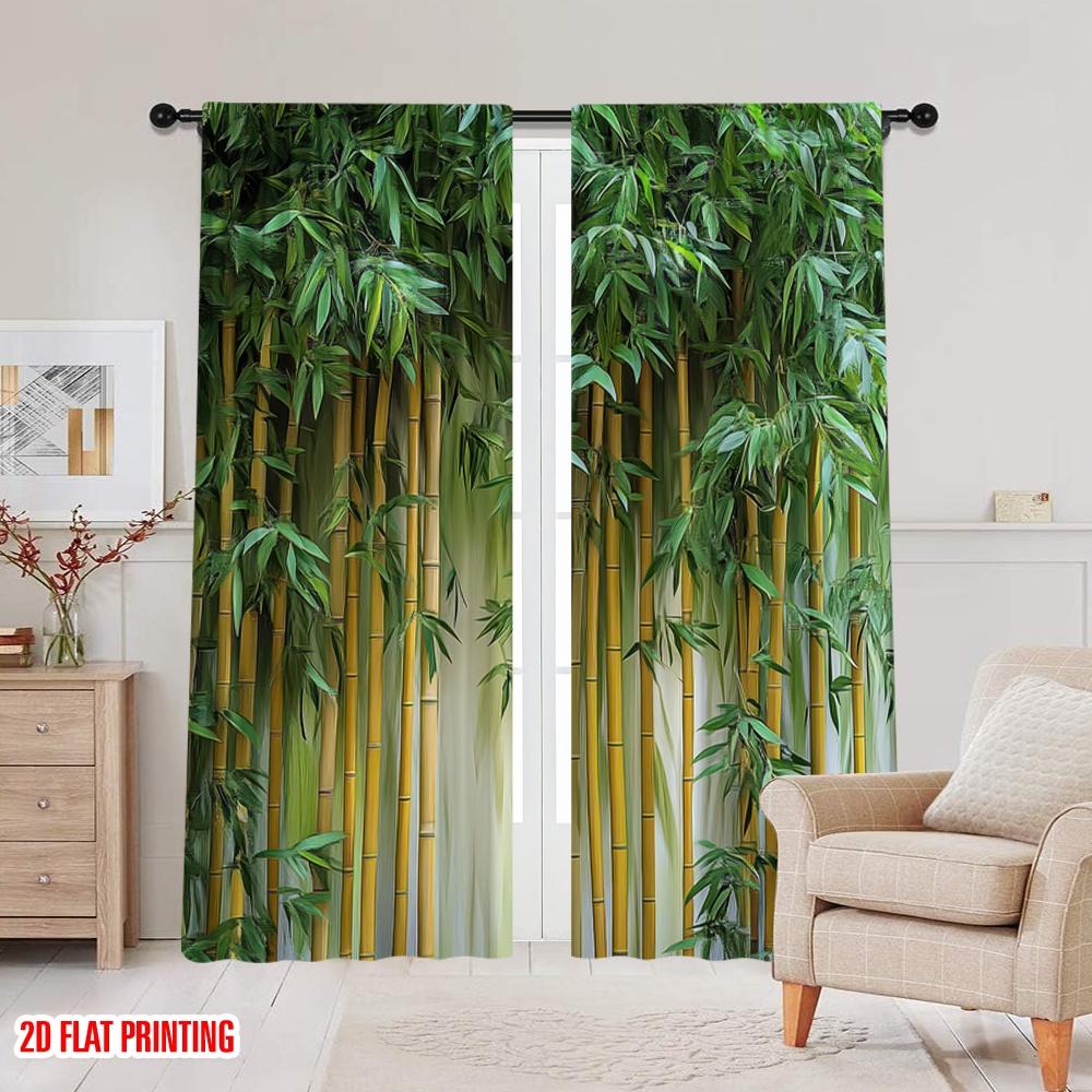 2D flat printing 2pcs Hot Colorful Summer Curtains bamboos Light Filter Family Party Decoration Suitable for Holiday Parties