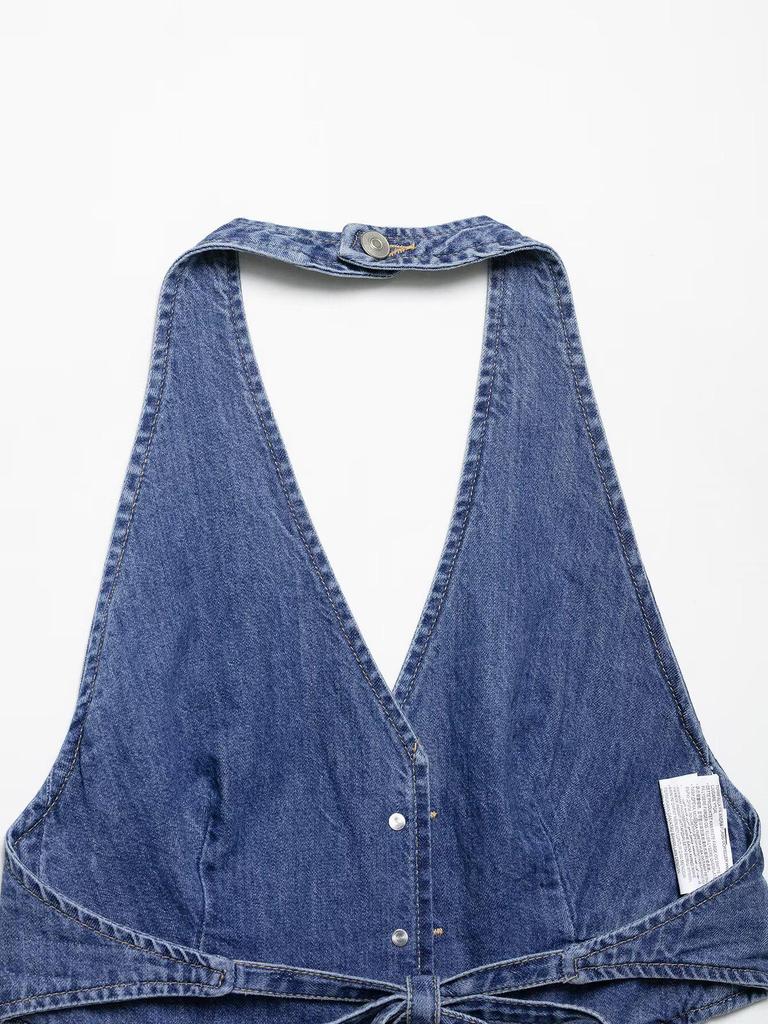 2025 Spring Women's European & American Style Fashion Denim Backless Top