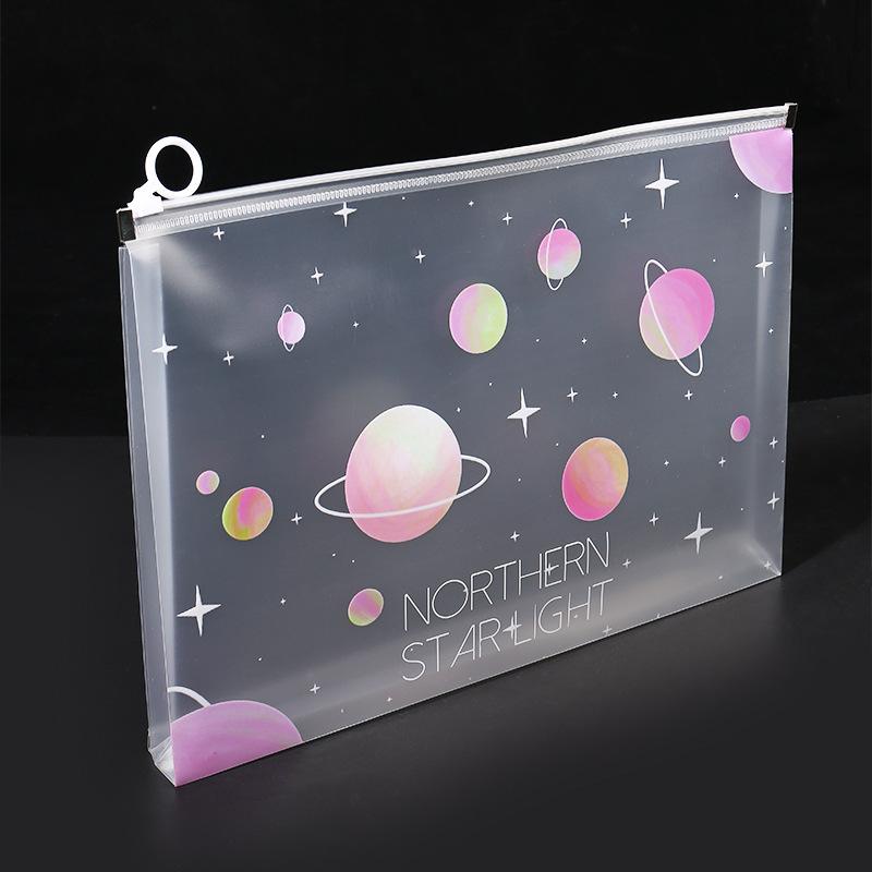 4/12pcs A4 Space Zipper Folder File Bag Pouch Sakura Stationery Storage Bag for School Office Supplies Cartoon Storage Organizer