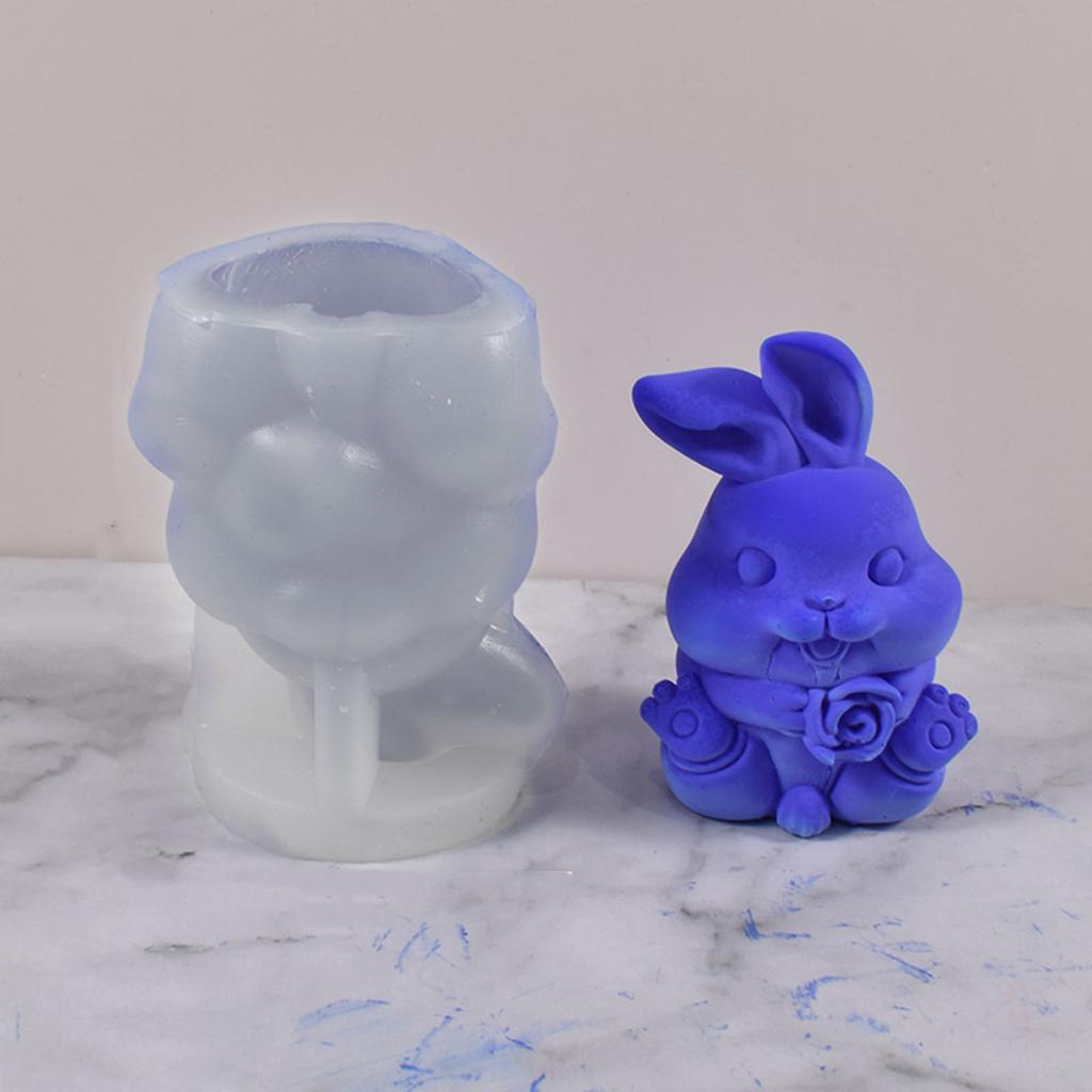 Ins Easter Rabbit Candle Mold Diy Aromath Gypsum Sit Up and Look Up Sitting Rabbit with Drooping Ears Silicone Mold