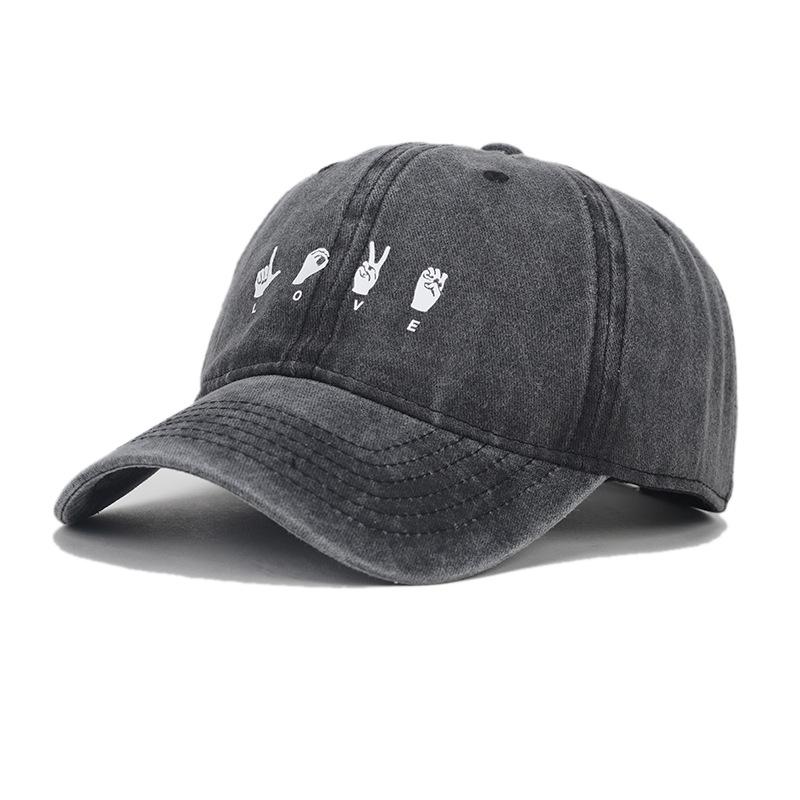 New LOVE Gesture Soft Top Curved Brim Baseball Cap Men and Women American Retro Washed Old Cap Trendy Sun Hat