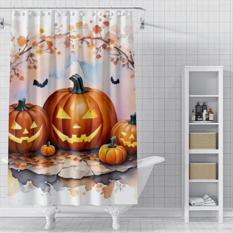 Home Decoration Shower Curtains Bathroom Waterproof Curtain Fabric Modern Nordic Living Room Happy Halloween Autumn Pumpkin