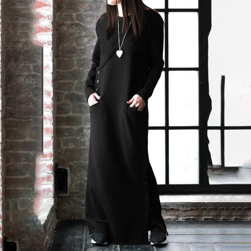 Women Winter Warm Dress Spring Basic Maxi Dress Vintage Long Sweatshirt Dress Casual Pullovers Long Sleeve Button Vestidos