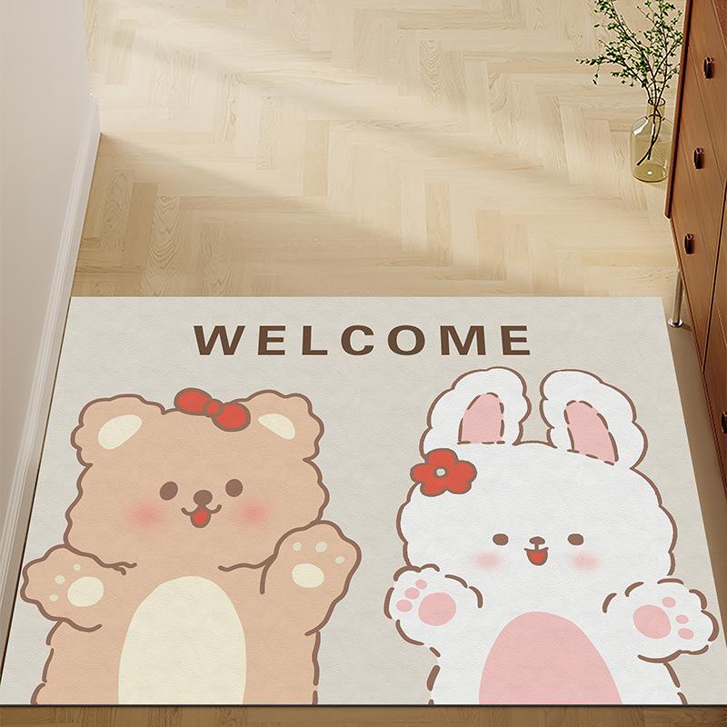 Cute Cat Household Door Floor Mat Leather Floor Mat Entry Door Porch Non-Slip And Wear-Resistant Foot Mat Girl Heart Floor Mat