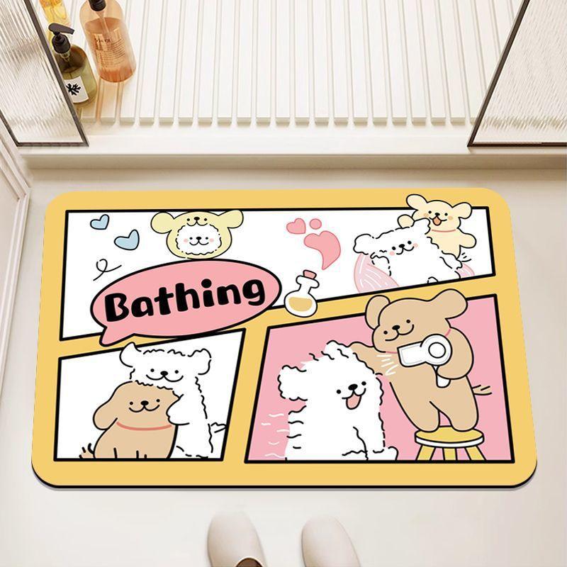 Line Puppy Diatom Mud Floor Mat Bathroom Water Absorption Quick-drying Foot Mat Bathroom Dirt-resistant and Easy To Handle Anti-slip Floor Mat